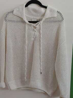 Joe Knit Lace-Up Collar Sweater - Ivory